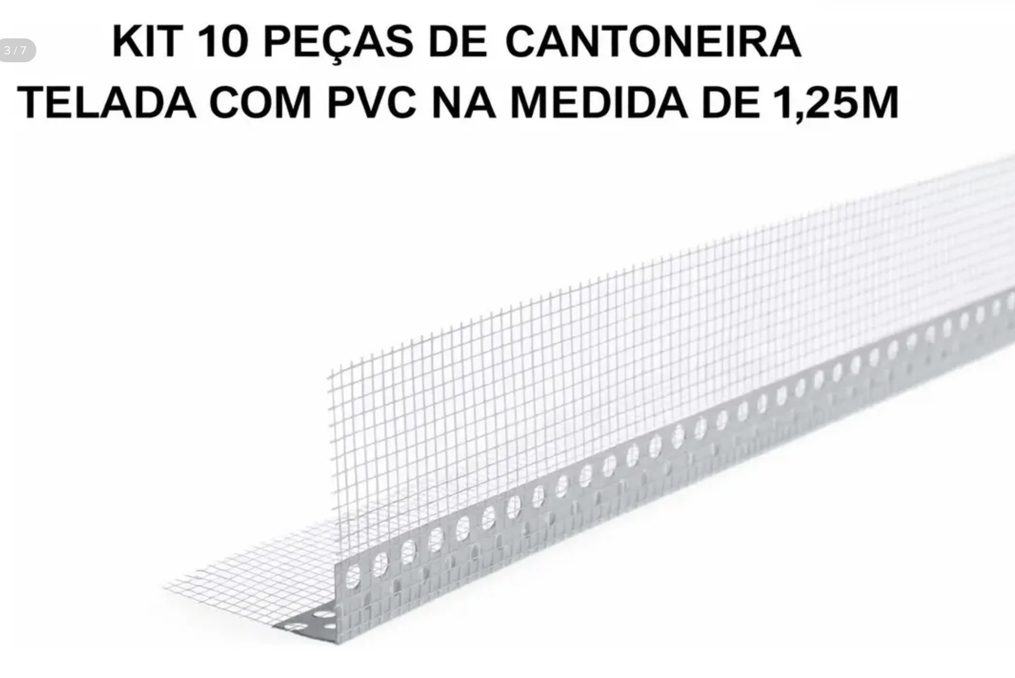 Kit 10 Peças 1,25m Cantoneira Perfurada Pvc Com Fibra Vidro — imagem 2