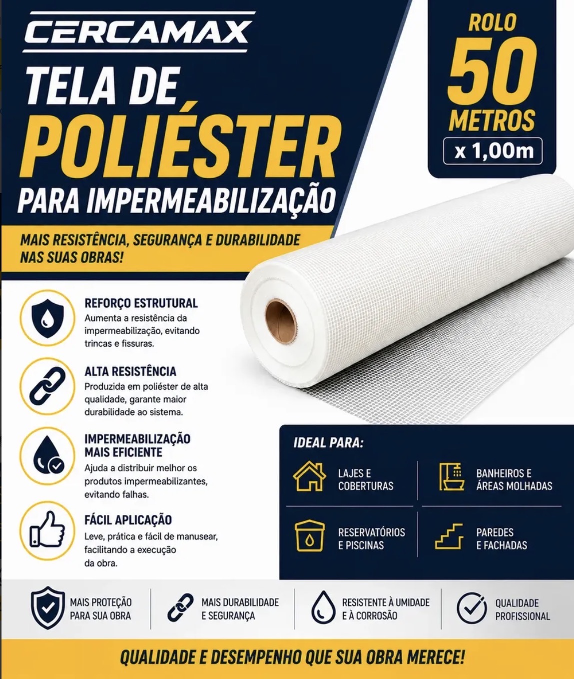 Tela de Poliéster para Reforço de Impermeabilização de Lajes 50m x 0,50 — imagem 2