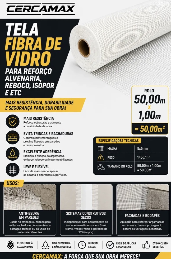 Kit 2 Rolos (100m2) Tela Fibra De Vidro Reboco Anti Trincas — imagem 3