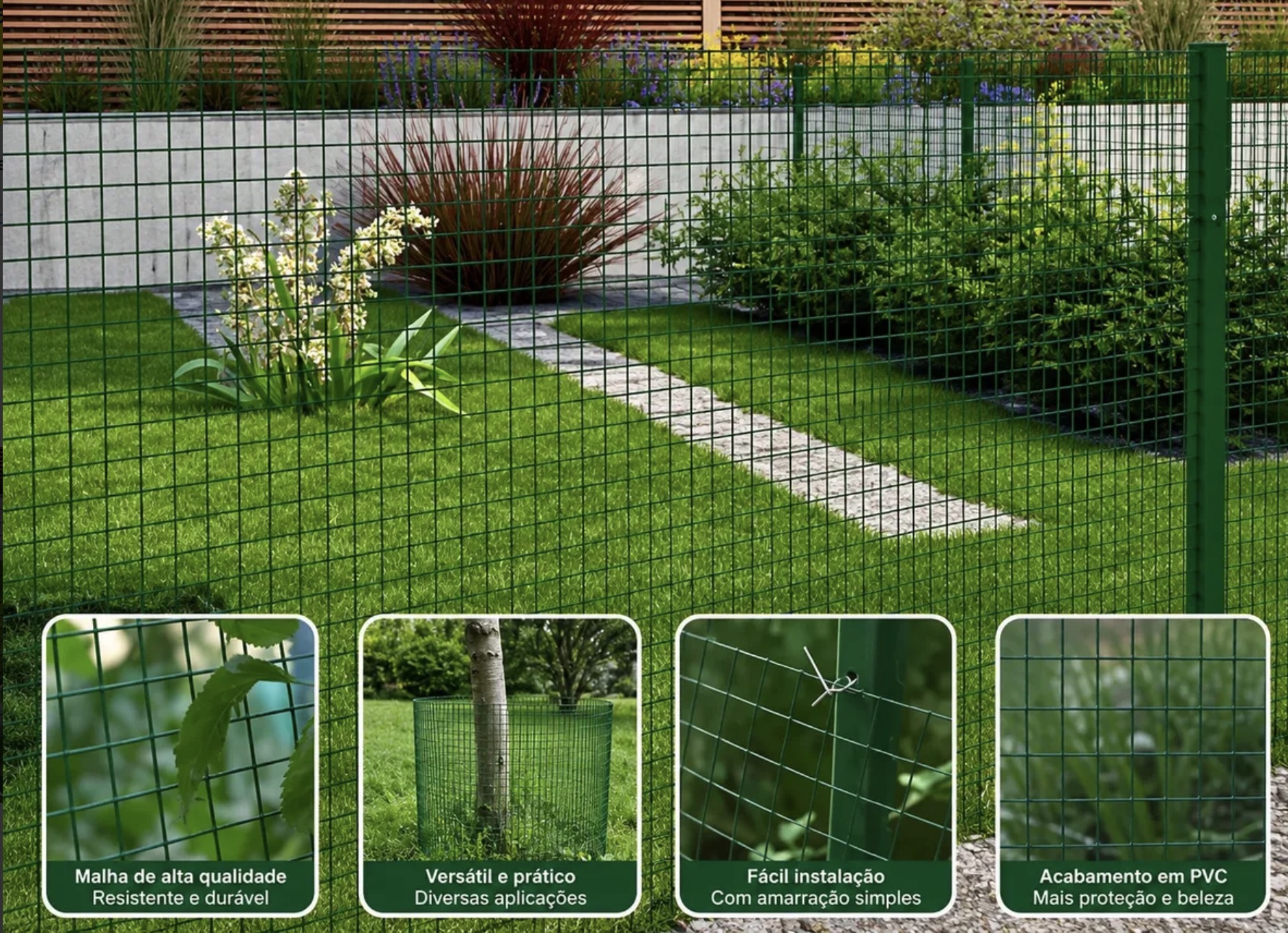 Tela Soldada Revestida Pvc Verde Jardim Cercas Pets 25m X 0,60m — imagem 4