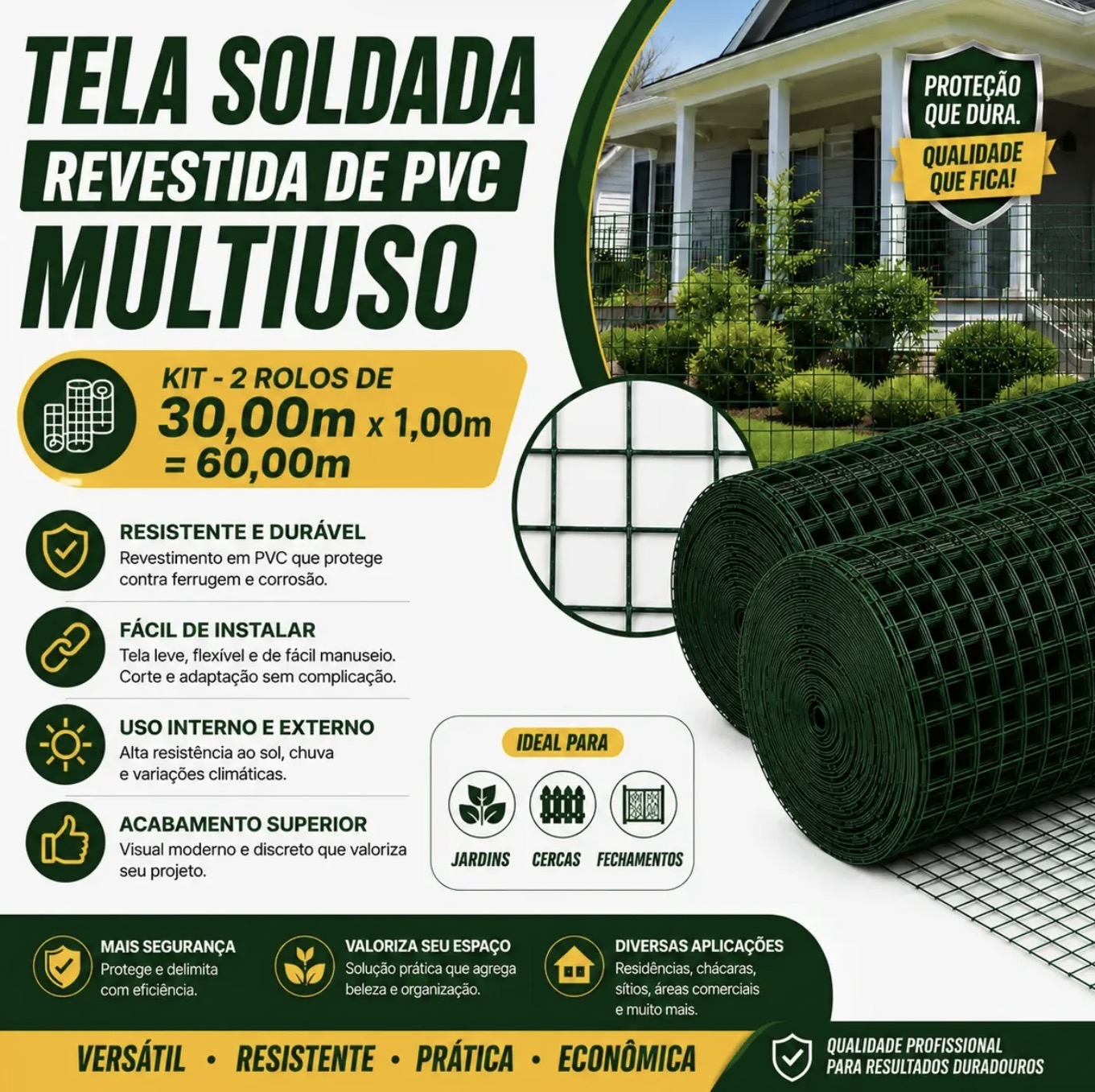 Kit 2 Rolos 30m X 1m Tela Soldada Multiuso Revestida De Pvc — imagem 2