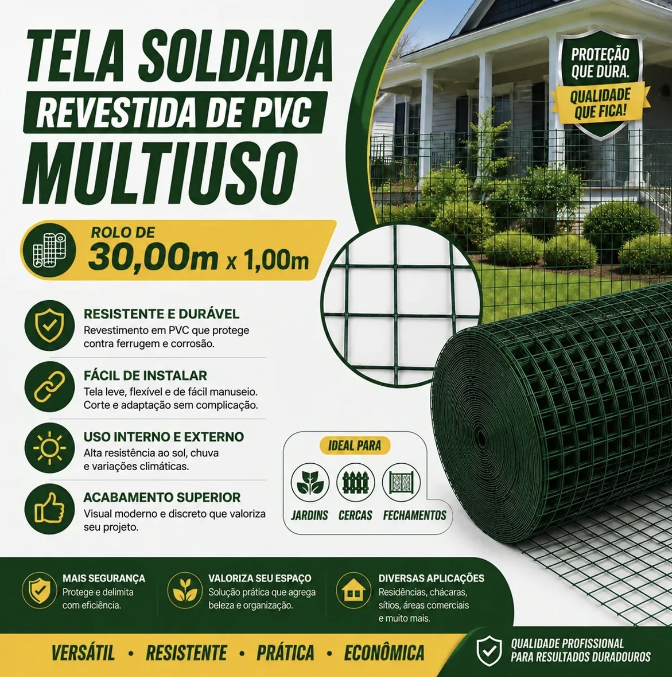 Tela Soldada Multiuso Revestida De Pvc Verde Rolo 30m X 1m — imagem 2